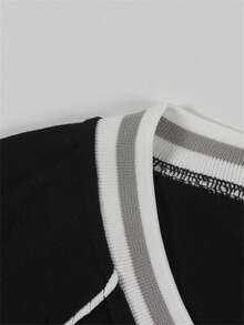 夏季 Y2K 字母条纹印花篮球 T 恤女式休闲 V 领半袖宽松上衣街头时尚 T 恤 - 黑色 - 查看 7