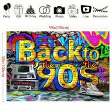 1pc "Back To The 90s" Graffiti Street Art Theme Photography Backdrop, Made Of Polyester Fabric, Retro Cartoon Elements, Single-Sided Printing, Suitable For Photo Studio, Living Room, Outdoor Decoration, Seasonal Celebrations, No Power Required - 1 - View 3