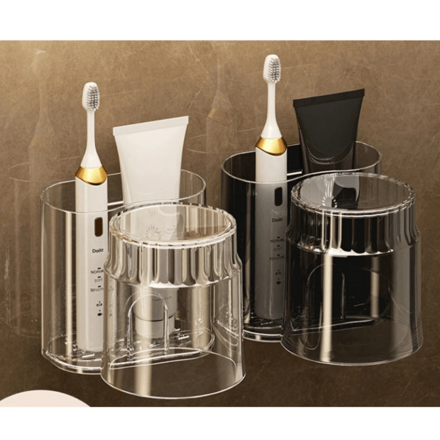 1 Set No-Drill Toothbrush Holder With Tumbler, Bathroom Storage Organizer Rack, Wall Mounted Toothpaste Shelf - Multicolor - View 1
