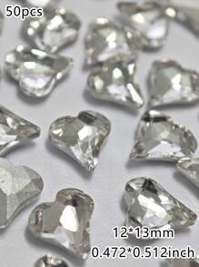 50Pcs K9 Glass Diamonds, Asymmetrical Heart Shape, Pointed Back Gemstone, Shiny White Gray Clear Crystal, For DIY Manicure, Jewelry Making, Earrings, Hair Accessories, Fashion Accessories, Nail Art Supplies, Nail Accessories, Nail Stuff