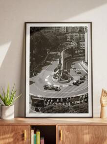 1 pieza, Lienzo colgante, Pintura decorativa enmarcada, Artes de pared, Póster, Gran Premio de Mónaco, Póster, Arte de pared en blanco y negro, Pista de carreras, Regalo de fans, Regalos de cumpleaños y graduación