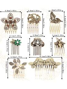 Vintage Hair Side Combs For Women Decorative, Retro Gold Pearl Rhinestone Metal Hair Comb Clips With Teeth Grip Crystal Bridal Hair Piece Pins For Wedding Accessories - Multicolor - View 2