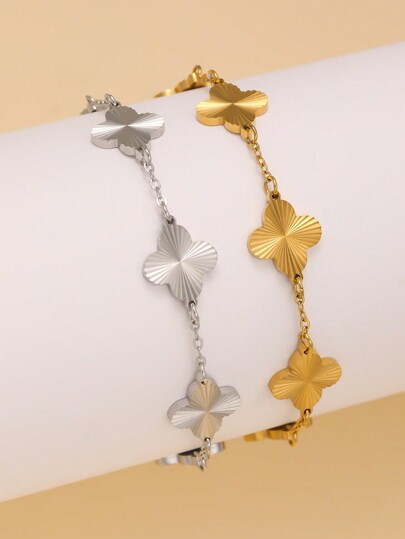 Conjunto de Pulseira de Aço Inoxidável com Formato de Trevo Personalizada, Moda Feminina, Adequada para Uso Diário, Casais, Eventos Formais, Festas e Presentes