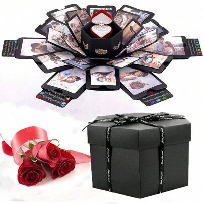 1套黑色 LinTimes 创意DIY惊喜盒爆炸盒相册婚礼六面礼盒DIY礼物生日情人节适合结婚周年庆典爱情周年庆典惊喜礼物的最佳选择