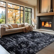 1pc Tie-Dye Dark Gray Shaggy Plush Area Rug, Fluffy Rectangular Soft Non-Slip Carpet For Living Room, Bedroom, Bathroom, Game Room, Washable All Season Home Decor Mat Gifts Birthday Graduation
