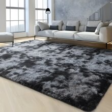 1pc Tie-Dye Dark Gray Shaggy Plush Area Rug, Fluffy Rectangular Soft Non-Slip Carpet For Living Room, Bedroom, Bathroom, Game Room, Washable All Season Home Decor Mat Gifts Birthday Graduation
