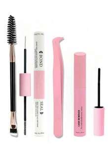 Kit de extensión de pestañas DIY que incluye: 10 ml de pegamento para pestañas, 5 ml de removedor, pinzas, set de maquillaje con pestañas individuales y en grupos, y herramientas para pestañas