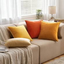 1pc Velvet Edged Square Cushion Cover, Solid Color, For Sofa, Bedroom, Car, 18x18 Inch (45x45cm)