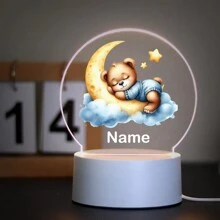 1 szt. Spersonalizowana nazwa z kreskówkowym misiem śpiącym na księżycu. Kreatywny prezent. Iluzja światła 3D. Lampka nocna LED. Ciepłe światło. Prezent urodzinowy. Prezent świąteczny. Dekoracja. Lampka nocna na biurko. Spersonalizowane prezenty. Wystrój pokoju. Wystrój domu. Wystrój jesienny. Dekoracje świąteczne. Zabawki. Spersonalizowane rękodzieło. Szykowna jesień. Dom i styl życia. Świąteczna atmosfera w domu. Jesienne odświeżenie domu. Dekoracje świąteczne. Harmonia w domu.