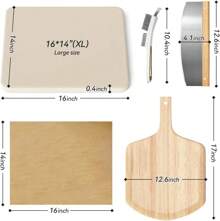 Gyreuni 4 PCS Rectangle Pizza Stone Set, 15" Large Pizza Stone For Oven And Grill With Pizza Peel(OAK), Pizza Cutter & 10pcs Cooking Paper For Free, Baking Stone For Pizza, Bread,BBQ - White - View 2