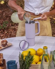Compatible With 40 Oz H2.0 Tumbler With Handle, Double Walled Vacuum Insulated Stainless Steel Water Bottle Premium Summer Drinkware Portable Handy Flask Travel Mug Iced Coffee Cup For Outdoor Camping, Hiking, Driving, Travel, Perfect Gift Idea - 透蓋紫色 - 查看 4