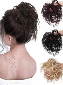 合成马尾辫接发，凌乱的发髻和波浪，弹性发带，适合女士和女孩，7 英寸，厚实浓密，适合音乐节、角色扮演、节日、派对和所有季节 - 彩色 - 查看 3