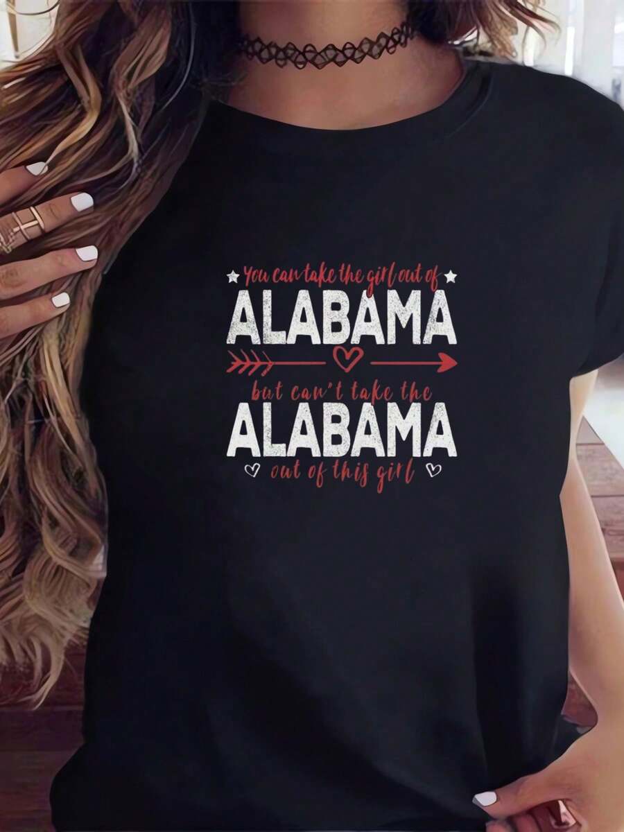 Alabama Hometown Women's T-Shirt Gift Women's Round Neck Top Suitable For All Seasons - màu đen - Xem 1