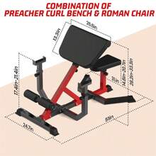 2-In-1 Roman Chair & Preacher Curl Bench Multi-Function Heavy-Duty Hyperextension Bench For Home With Adjustable Height For Arms, Ab, Back, Glute & Leg Extension Exercise Equipment - Black and Red - View 2