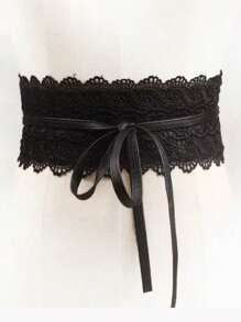 1pc Women's Hollow Lace Multilayer Tie Waist Belt, Suitable For Dresses, Casual & Daily Wear