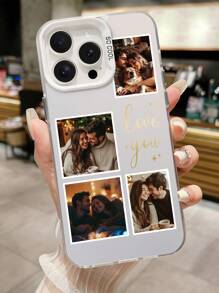 1 pieza Funda de teléfono personalizada "Te amo" con impresión de 4 fotos, resistente a golpes y de piel respetuosa con el color, compatible con iPhone 16 Pro Max/16 Plus/16 Pro, Galaxy S25/S25 Ultra/S25 Plus, etc.