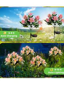 戶外太陽能花園燈 太陽能百合花燈 防水人造花太陽能景觀燈 太陽能仙女燈 適用於庭院、花園、小徑裝飾 母親節禮物 1件裝 - 百合 - 查看 5