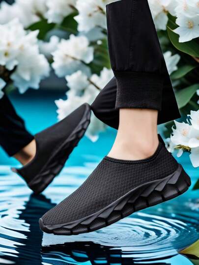Breathable Mesh Slip-On Sneakers, Lightweight & Comfortable Casual Sports Running Fitness Shoes For Men