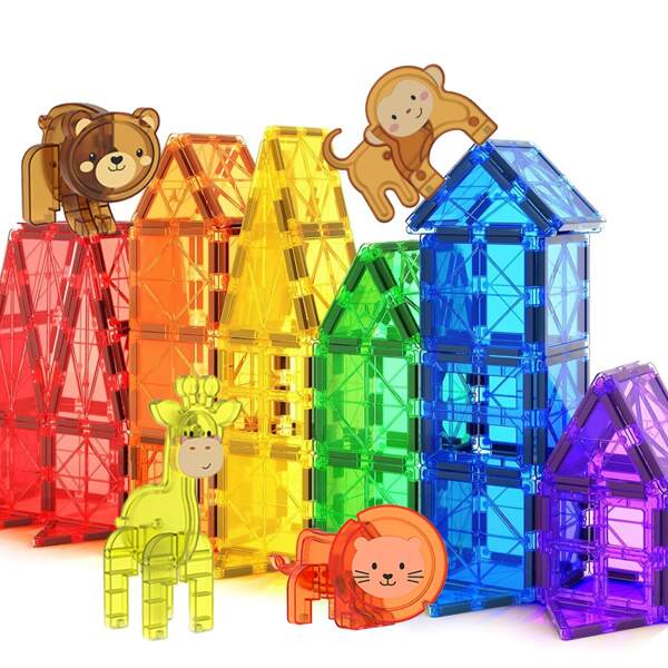3/4/6/42pcs Jungle Themed Magnetic Tiles Building Set - 3D STEM Toys For Kids With Creative Construction, Educational Learning, And Imaginative Play - Perfect Gift For Boys And Girls