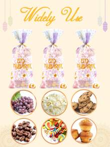 Eid Mubarak Gift Bags Plastic Candy Snack Gift Packaging Bags With Star & Moon Designs, Perfect For Ramadan Kareem Celebrations Islamic Muslim Party Supplies Eid Al-Fitr Gifts