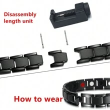 男士時尚不鏽鋼手工鍊條手鍊,15顆磁珠,延長長度22cm,帶有拆卸手鍊的工具 - 銀色 - 查看 8