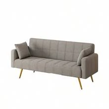 73.6" Gray Fabric  Multifunctional Double Folding Sofa Bed For Office