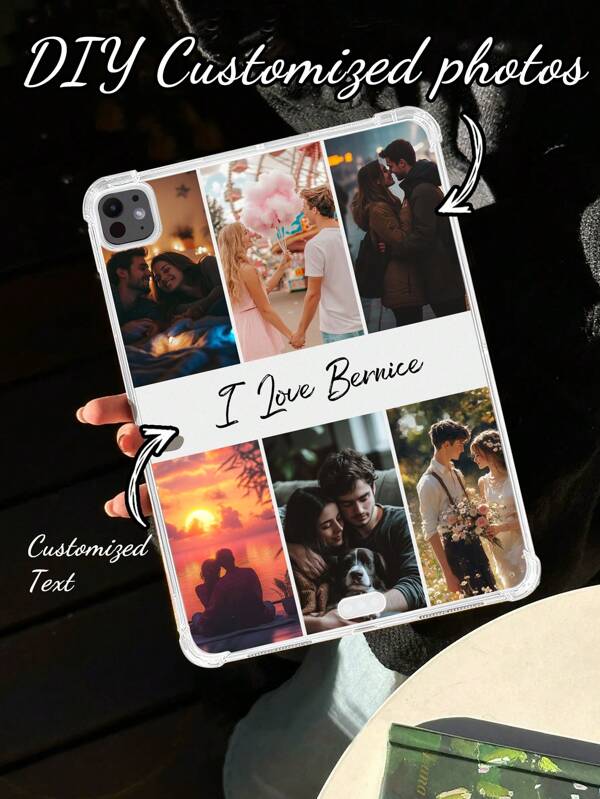 1pc Customized Family Portrait, Friends, Couples, Parents And Kids, Pets Design Name Print Soft Silicone Shockproof Protective Case Compatible With IPad Pro 13, Air 13 And Other Models