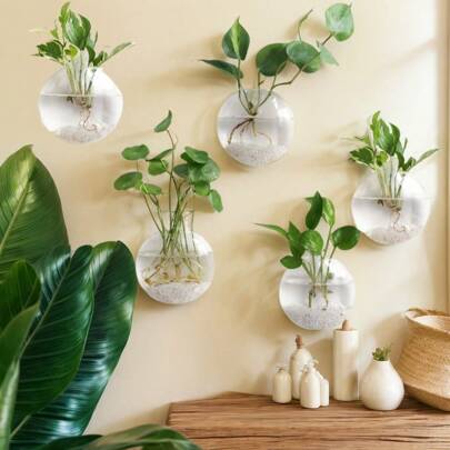 2pcs / 4pcs / 6pcs Wall Hanging Glass Terrariums Planter Oblate Flower Vase For Hydroponics Plants Gift, Home Office Living Room Decor Gifts Birthday Graduation Home Decor Glass Vase
