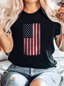 American US Flag Patriotic Distressed USA Flag T-Shirt 100% Cotton, Breathable & Comfort Fit, Short Sleeve Crew Neck Top For All Seasons