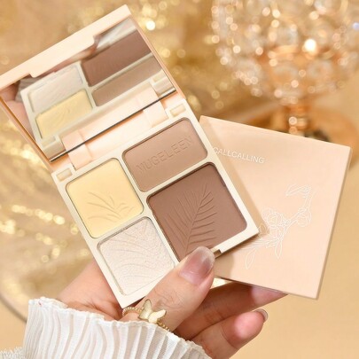 4 Color Matte Contour Highlighter Powder With 4 Grid Design For Face Slimming, Shaping & Brightening. Available In 2 Colors. Easy To Apply, Long-Lasting & Non-Flying Powder