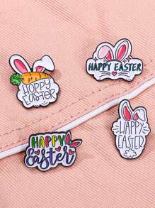 4Pcs Cute Cartoon White Rabbit Enamel Brooch Creative Happy Easter Lapel Pin Badge Backpack Clothing Hat Accessories - Multicolor - View 8
