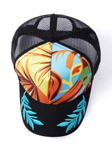 1 pieza Gorra de béisbol para pareja con protección UV, bordado, de poliéster transpirable y con estampado de hojas, de estilo casual - gorra de malla - Ver 9