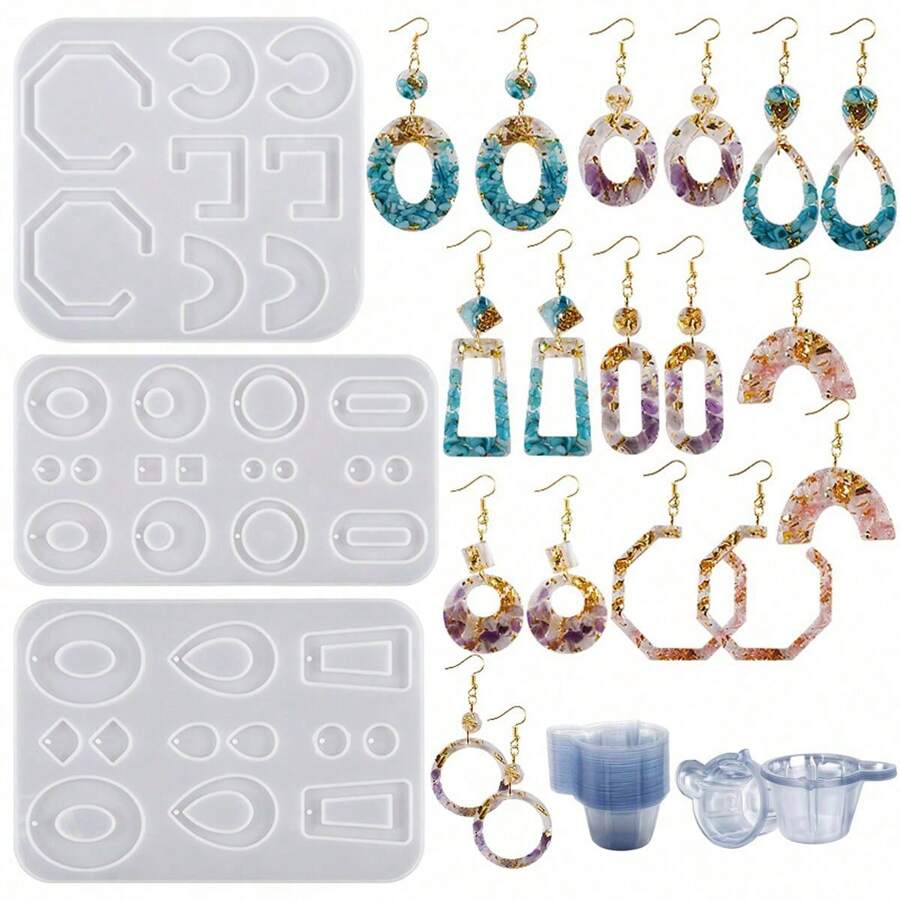 1pc Asymmetric Ellipse C Shape & Water Drop Silicone Mold, DIY Jewelry Pendant Earring Keychain Decoration Accessories