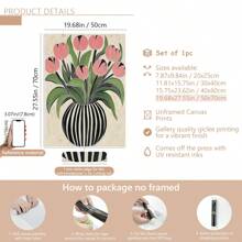 1pc Art Deco Bloemen Olieverfschilderij Op Canvas Gestreepte Vaas Ontwerp Van Tulpen, Houten Omlijste Muurkunst Decoratie Voor Thuis Kantoor Woonkamer Slaapkamer Herfst En Winter Thema, Interieur Portret Kunstdruk -Botanisch-Modern,Poster