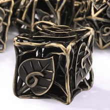 7pcs/Set Hollow Vintage Polyhedral Leaf-Shaped Dice Set, Astonishing Gift For D&D Board Game Lovers (Antique Bronze Color)