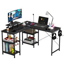 Gaming Desk, Convertible From L To I Shape, Desk With Large Storage Space, With 2 Power Outlets And 2 USB Ports, 130 X 50 X 74 Cm, Black - 黑色 - 查看 1