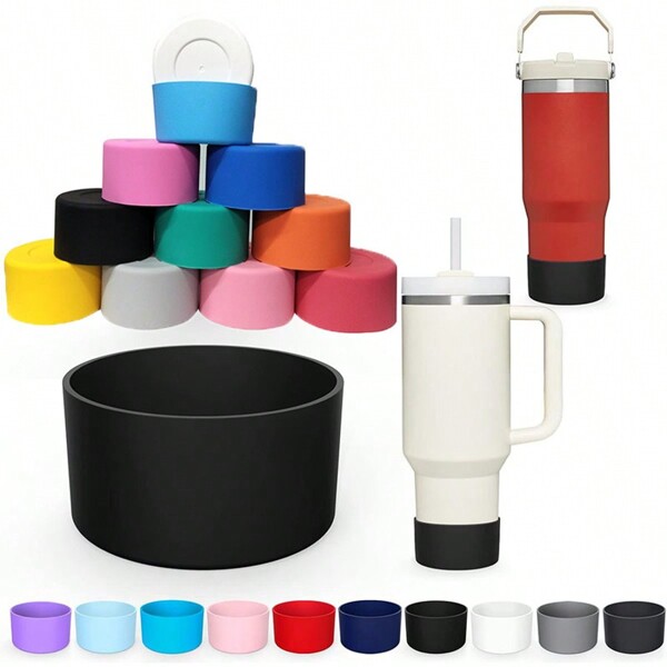 Juego de funda de silicona, base, tapete antideslizante y posavasos, se ajusta a botellas de agua deportivas de acero inoxidable de 32/40 oz, funda protectora de silicona para botellas de agua, funda protectora para tazas de agua de deporte al aire libre, funda aislante antideslizante con base redonda