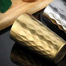 1pc, 304 Stainless Steel Cup, Double-Layer Beer Cup, Fire Diamond Pattern Coffee Cup, Bar Drinkware - Multicolor - View 9