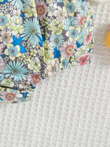 女婴夏季花卉细肩带连体衣，带蝴蝶结设计和头带，绿色钩针图案，适合乡村郊游 - 綠色 - 查看 6