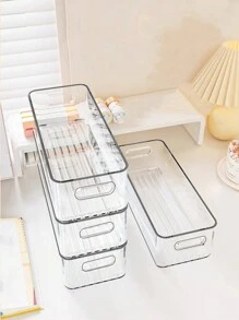 1pc Large Capacity Storage Box, Makeup And Tool Organizer Basket For Nail Polish, Perfume, Lipstick, Makeup Brushes, Eyebrow Pencils, Face Masks Etc. Simplistic Transparent PET Material, Stackable, Portable For Bathroom, Bedroom, Living Room, Dorm