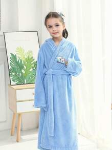 1 件儿童长款连帽浴袍，带熊刺绣，长度 100 厘米/39.37 英寸，采用超柔软温暖的珊瑚绒制成，适用于浴室、游泳池、卧室，是送给儿童的绝佳礼物