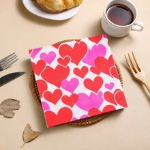 20pcs Colorful Disposable Napkins, 2-Layer Heart Printed Tissues, 13 X 13in Cocktail Napkins, Decoupage Paper For Holiday Kitchen Bathroom Wedding Party Valentine's Day Decorative Paper Napkin