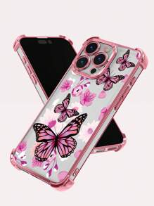 1个极简蝴蝶电镀气囊防摔/加厚透明TPU保护壳，兼容苹果17 Pro Max/16 Pro/16/13 Pro Max/12 Pro Max/11/15 Pro Max/14 Pro Max/三星Galaxy/荣耀/Note 13 Pro/S23 Ultra/S24 Ultra/S25/A56 - 粉色 - 查看 3