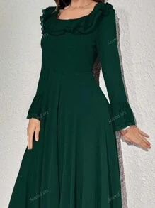 Robe à manches longues en polyester pour femme, col volant, style, lavable en machine, convient à toutes les saisons