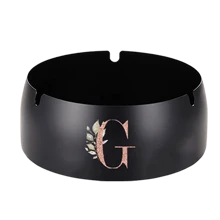 便携式不锈钢烟灰缸防烫烟嘴桌面圆形烟灰缸玫瑰金首字母图案防风烟灰缸吸烟办公室家居装饰烟灰缸架