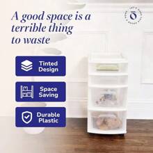 2-Pack Drawer Tower, 4-Tier Clear Black Plastic Storage Organizer Cart, Black Frame