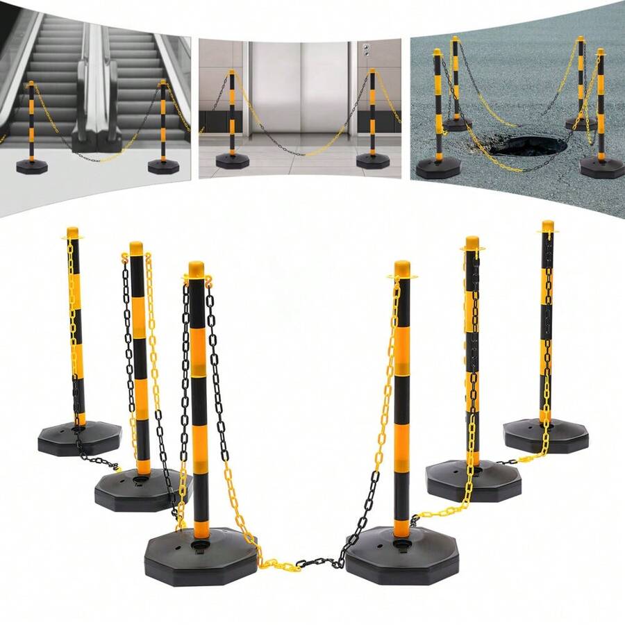6 Pack Traffic Cones Adjustable Delineator Post Portable Parking Pole W/ Chains - 1 - View 1