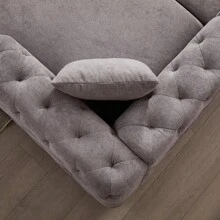 126-Inch Modern Style Chenille Three Piece Sofa Pull Point Design U-Shaped Sofa Two Chaise Longue Seats Two Pillows And Plastic Feet Suitable For Living Room Bedroom Lounge And Projection Room