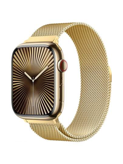 1pc Fashionable Brand Design Metal & Stainless Steel Mesh Band With Magnetic Closure Metal Band For Ultra 3 2 1 SE, S10 S9 S8 S7 S6 S5 S4 S3 S2 S1 Series, Men & Women, Gold Color, Elegant New Strap 38/40/41/42/44/45/49mm Series 10 42mm