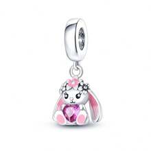 1 件可爱兔子动物饰品兔子饰品复活节珠宝茶杯兔子饰品女士手链 DIY 珠宝制作饰品女士时尚珠宝饰品节日礼物 - 銀色 - 查看 2